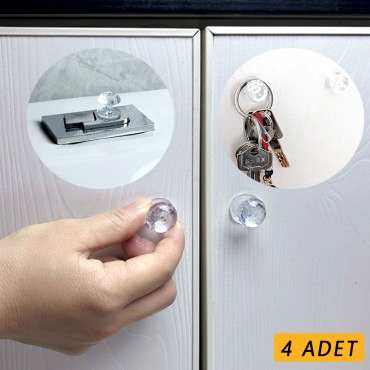 4 Adet Kristal Tasarımlı Çok Amaçlı Yapışkanlı Tutacak Buton 