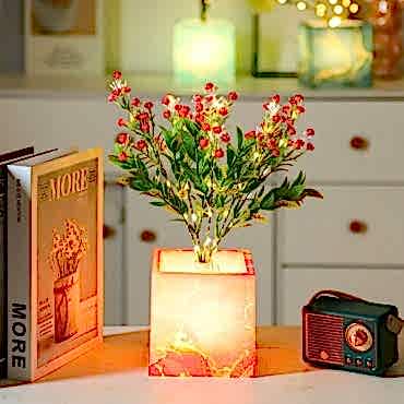 Pembe Saksılı LED Yapay Çiçek 