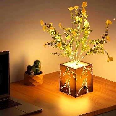 Siyah Saksılı LED Yapay Çiçek 