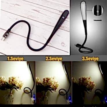 Kompakt USB Siyah 14 Ledli 3 Kademeli Dokunmatik Okuma Lambası
