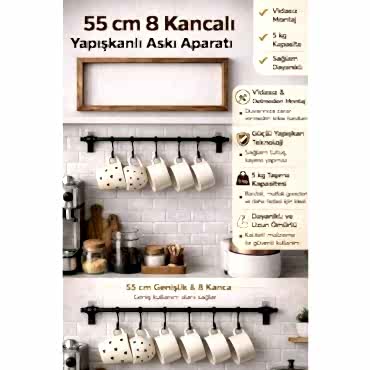 8 Kancalı Yapışkanlı Askı Aparatı