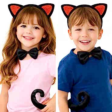 Kırmızı Kulaklı Kedi Kostüm Seti – Taç, Papyon, Kuyruk 